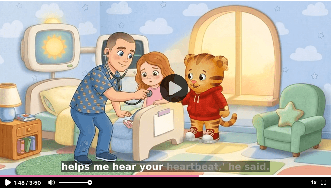Video screenshot of nurse listening to patient heartbeat