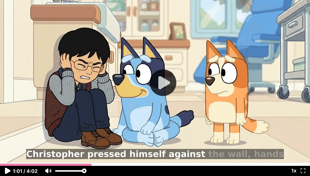 Video screenshot of Bluey regulating patient